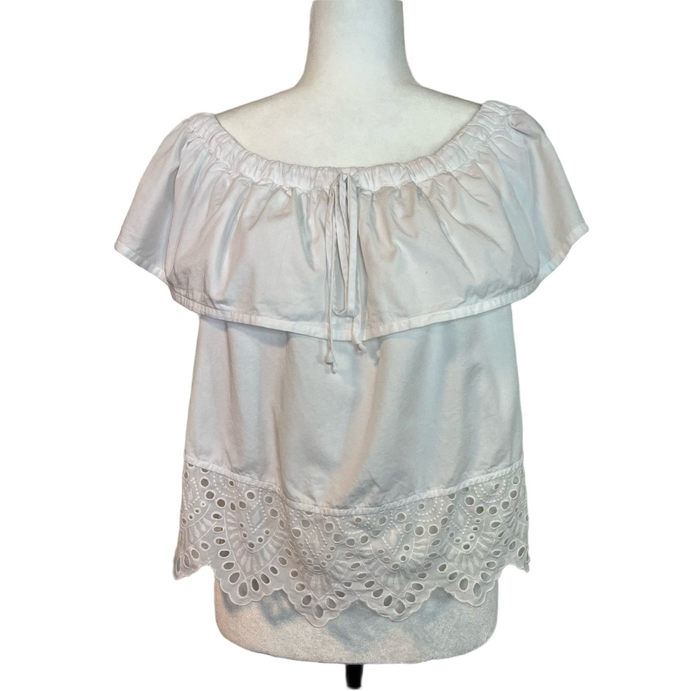 Madewell Women White Eyelet Blouse Top Small Coquette Feminine Romantic Boho